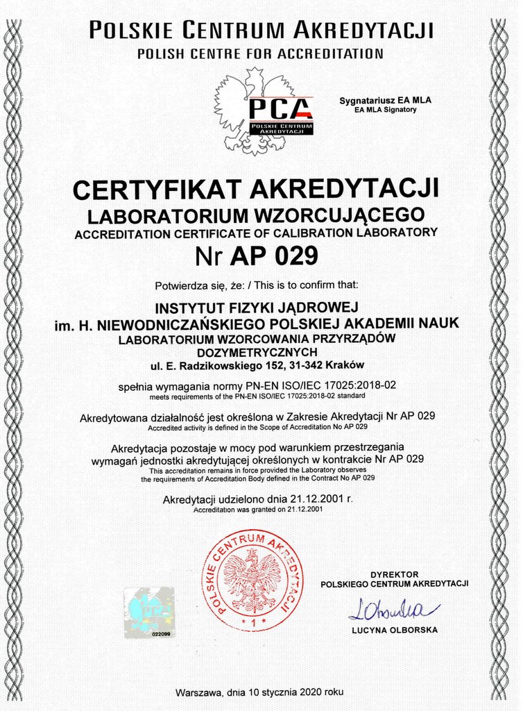 certyfikat akredytacji numer ap029